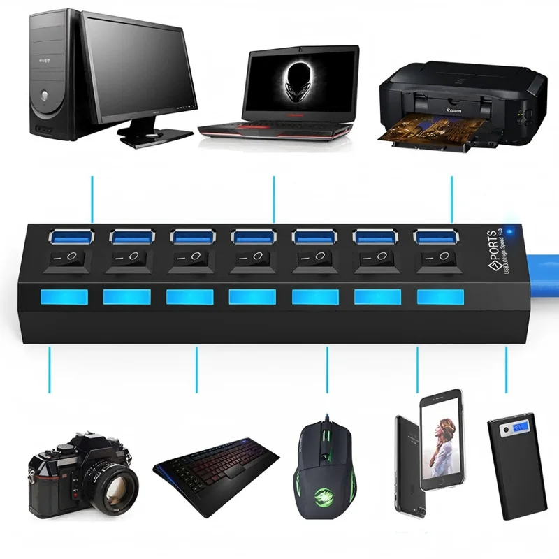 Hub USB 2.0 a 7 porte con LED, - Usb Hub 7 Port recensione e prezzo